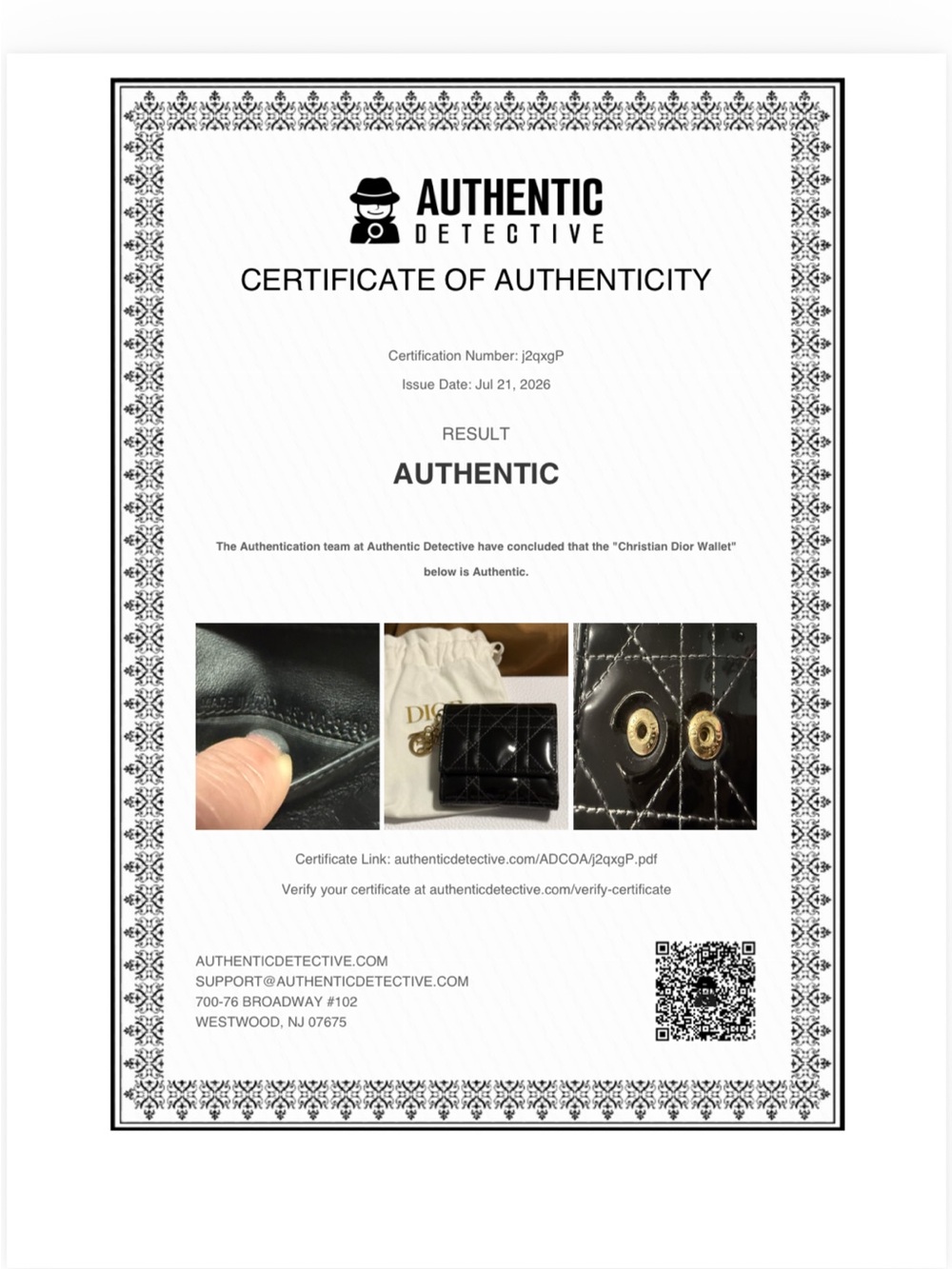 Dior Black Patent Quilted Trifold Wallet Gold tone Dior Charms! In Dustbag & COA - Picture 16 of 16